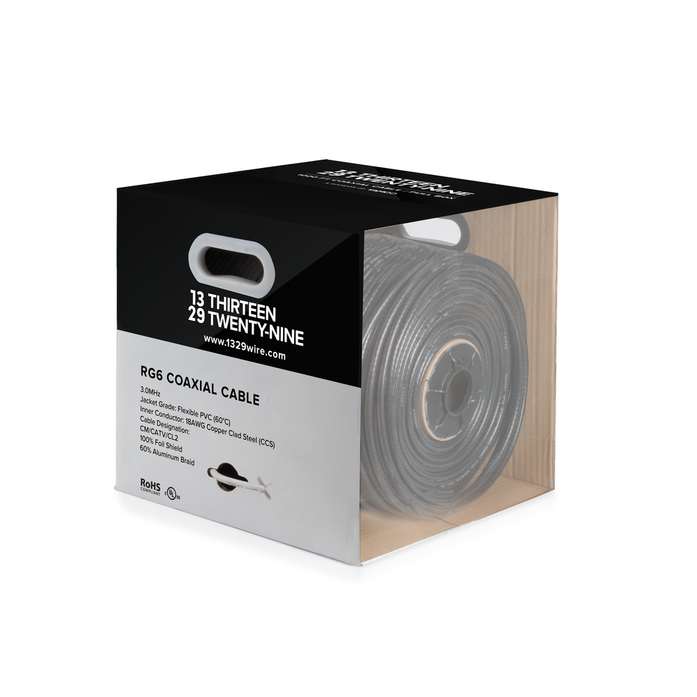 1000ft RG6 Dual Shield Coaxial Cable – Black 18AWG – Direct Burial – Bulk Spool